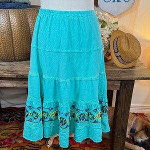 Vintage Double D Ranch Teal Embroidered A-Line Skirt